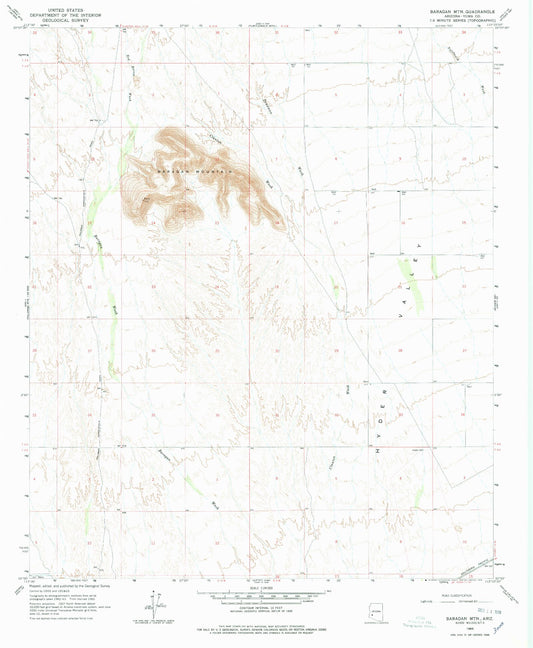 Classic USGS Baragan Mountain Arizona 7.5'x7.5' Topo Map Image