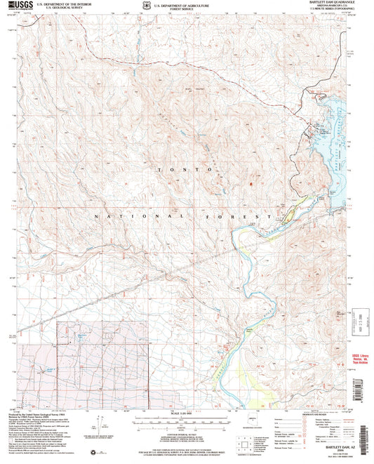 Classic USGS Bartlett Dam Arizona 7.5'x7.5' Topo Map Image