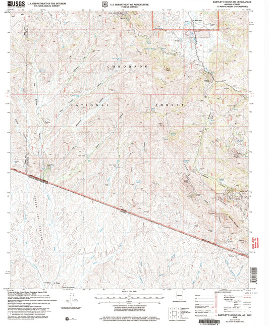 Classic USGS Bartlett Mountain Arizona 7.5'x7.5' Topo Map Image