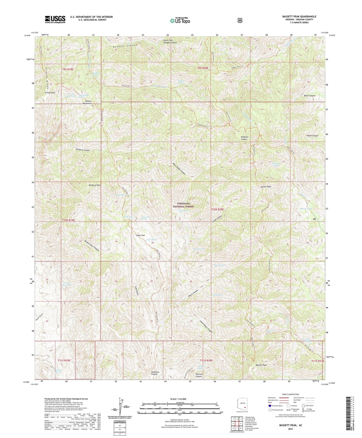 Bassett Peak Arizona US Topo Map Image