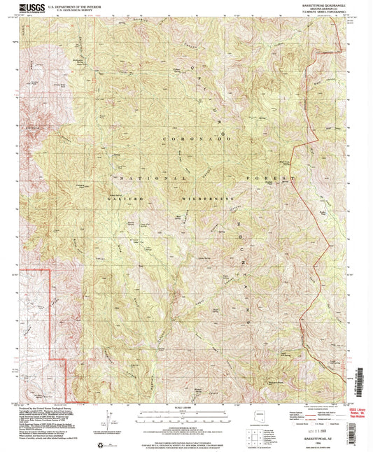 Classic USGS Bassett Peak Arizona 7.5'x7.5' Topo Map Image