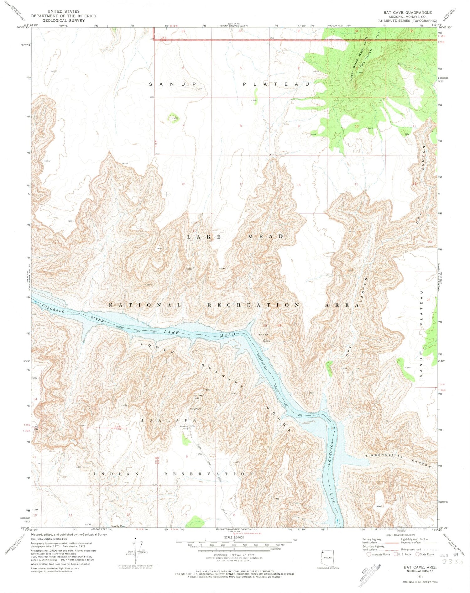 Classic USGS Bat Cave Arizona 7.5'x7.5' Topo Map Image