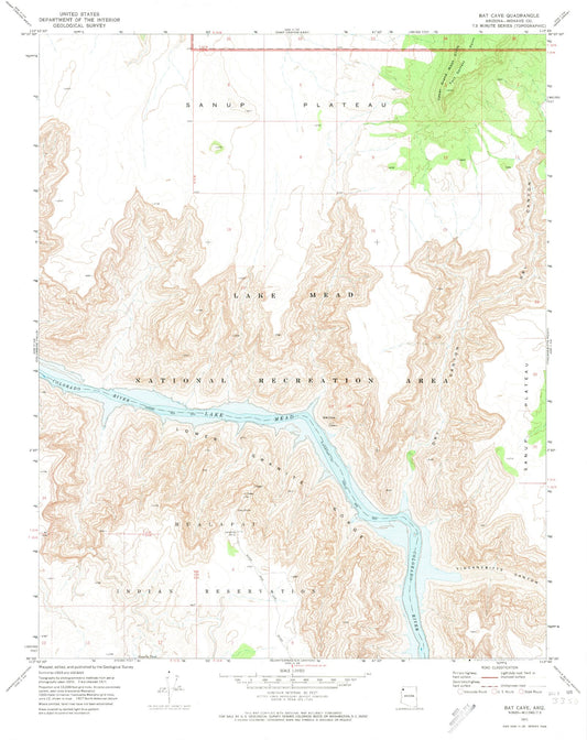 Classic USGS Bat Cave Arizona 7.5'x7.5' Topo Map Image