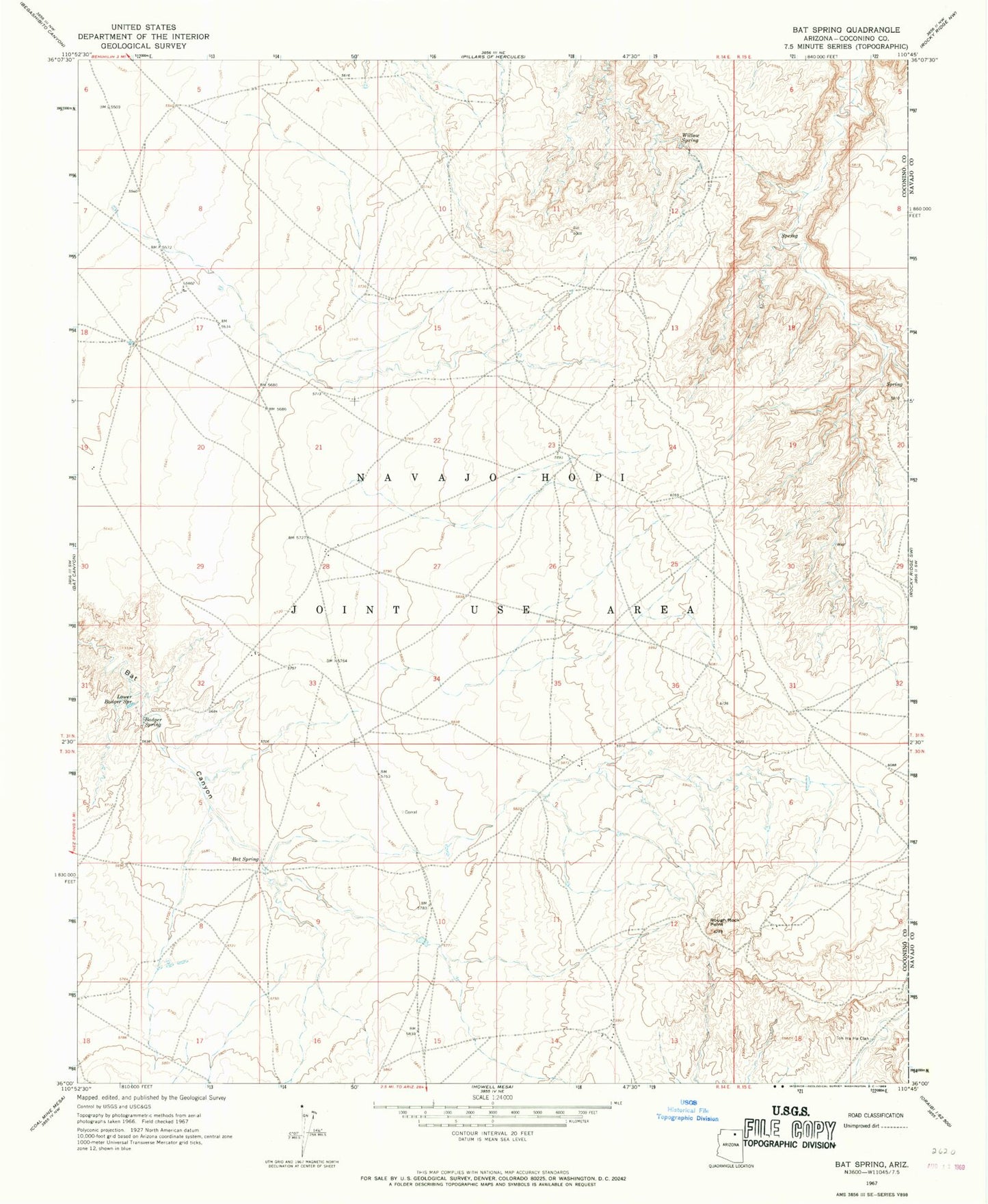 Classic USGS Bat Spring Arizona 7.5'x7.5' Topo Map Image