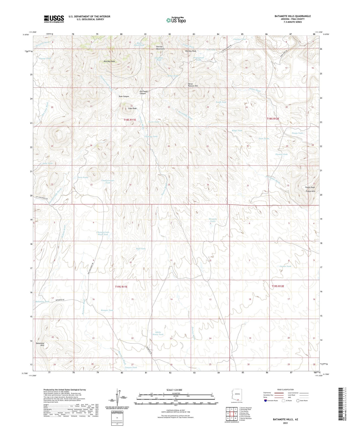 Batamote Hills Arizona US Topo Map Image