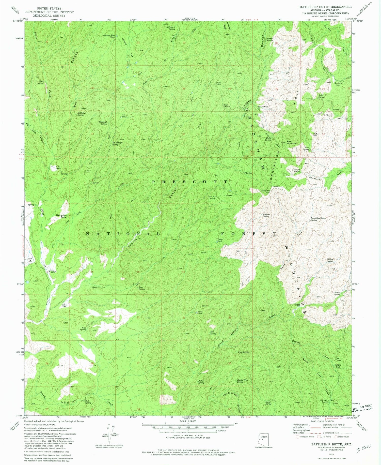 Classic USGS Battleship Butte Arizona 7.5'x7.5' Topo Map Image