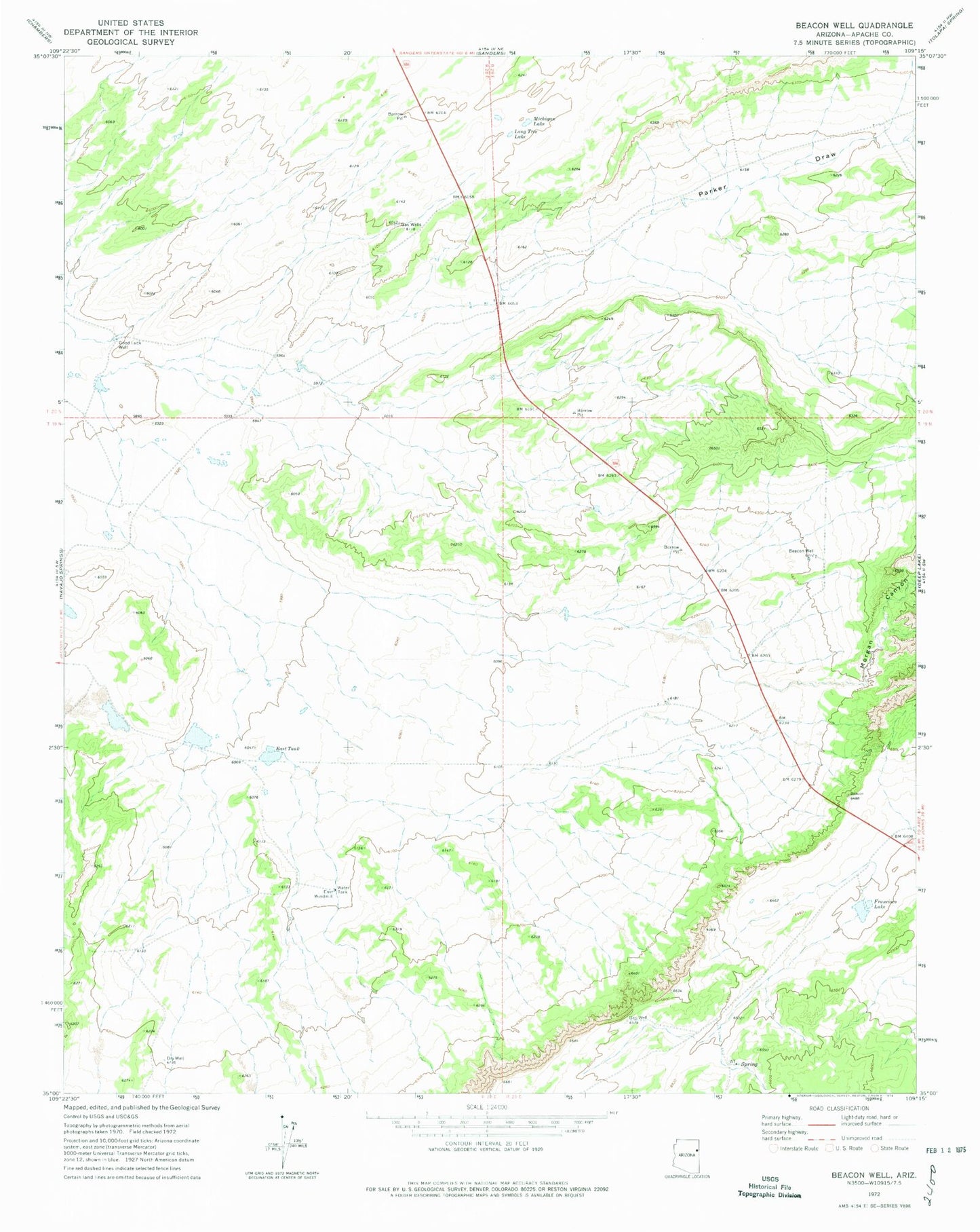 Classic USGS Beacon Well Arizona 7.5'x7.5' Topo Map Image