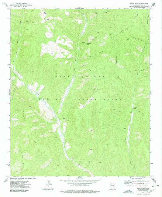Classic USGS Bear Ridge Arizona 7.5'x7.5' Topo Map Image
