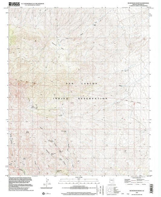 Classic USGS Beargrass Basin Arizona 7.5'x7.5' Topo Map Image