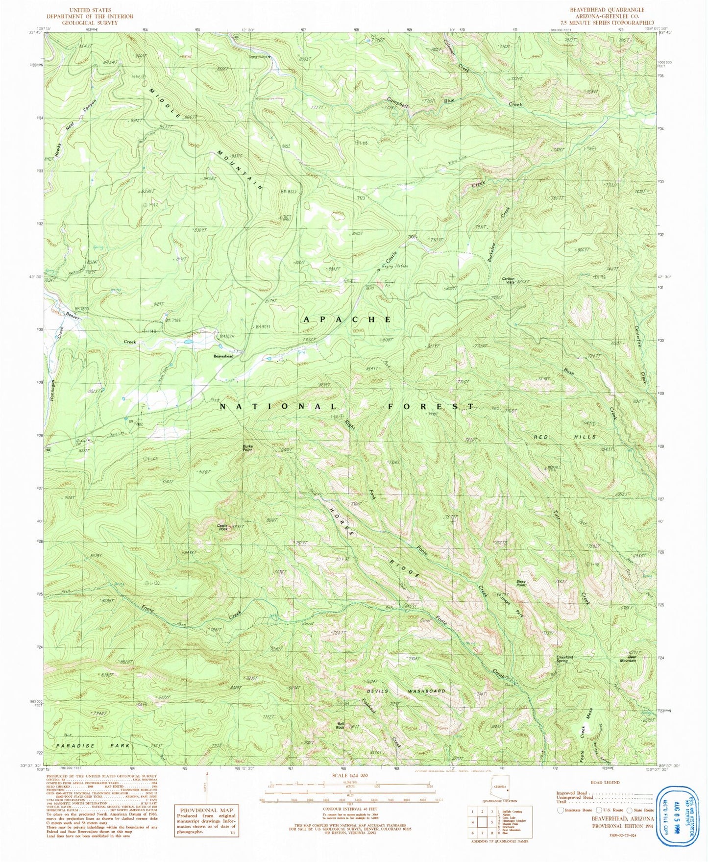 Classic USGS Beaverhead Arizona 7.5'x7.5' Topo Map Image