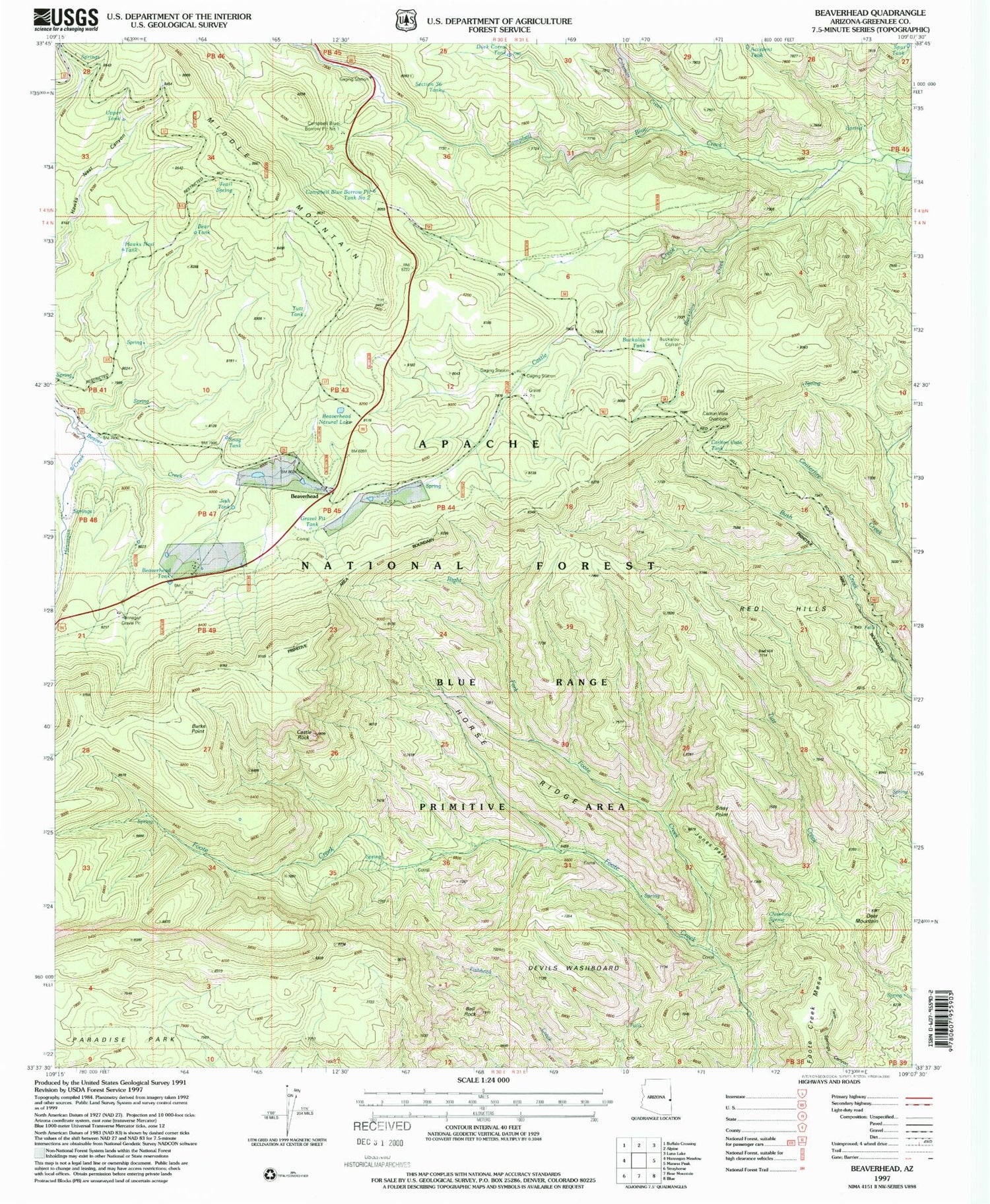 Classic USGS Beaverhead Arizona 7.5'x7.5' Topo Map Image