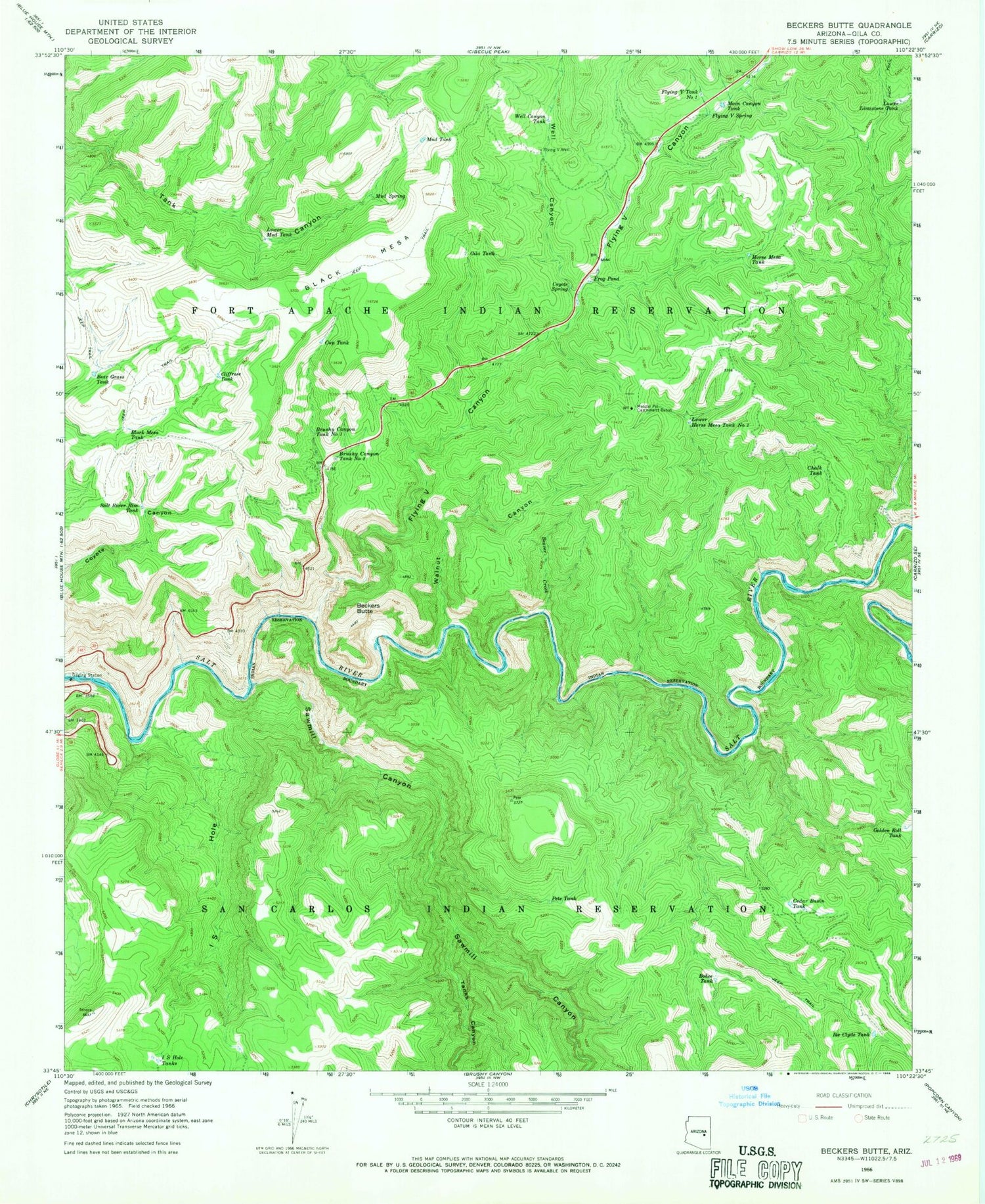 Classic USGS Beckers Butte Arizona 7.5'x7.5' Topo Map Image