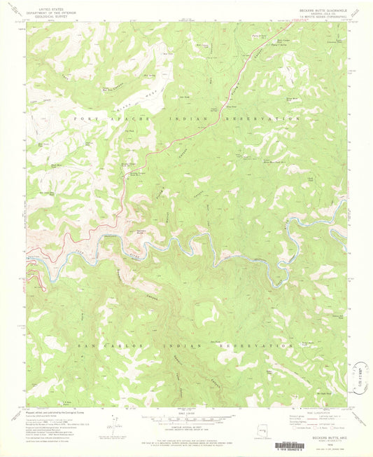 Classic USGS Beckers Butte Arizona 7.5'x7.5' Topo Map Image