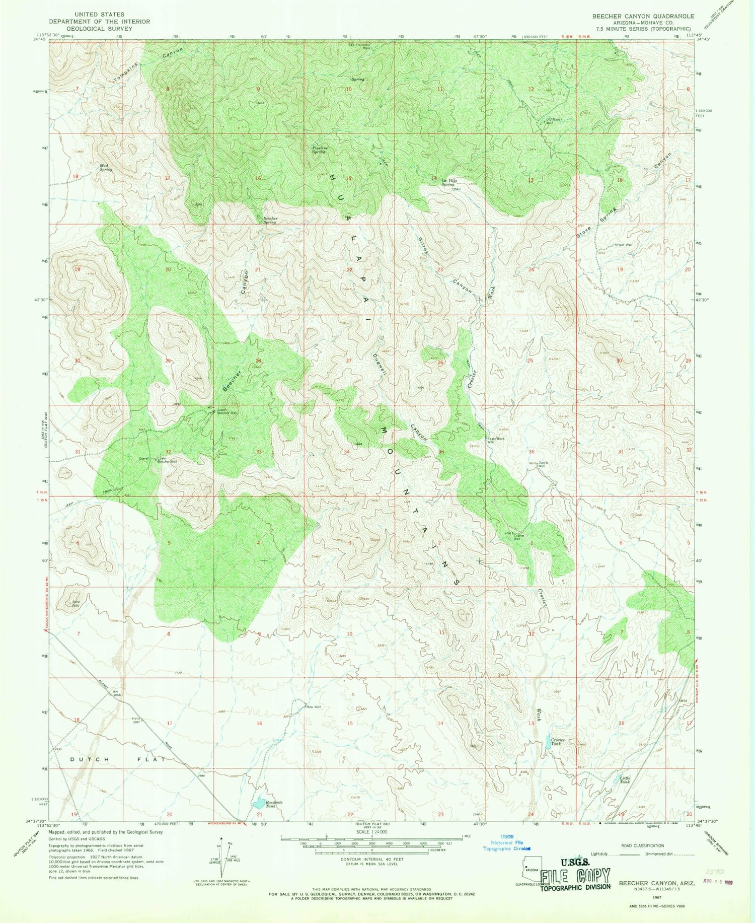 Classic USGS Beecher Canyon Arizona 7.5'x7.5' Topo Map Image