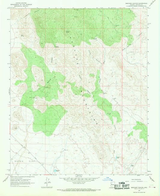 Classic USGS Beecher Canyon Arizona 7.5'x7.5' Topo Map Image