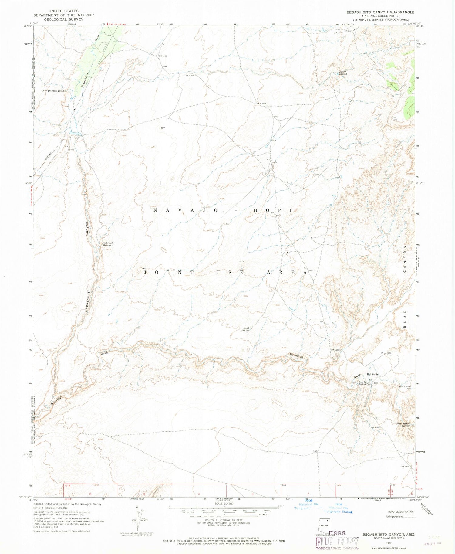 Classic USGS Begashibito Canyon Arizona 7.5'x7.5' Topo Map Image