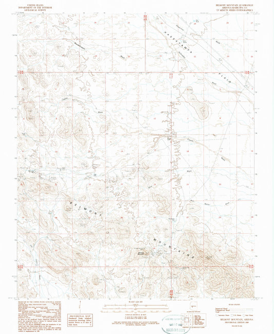 Classic USGS Belmont Mountain Arizona 7.5'x7.5' Topo Map Image