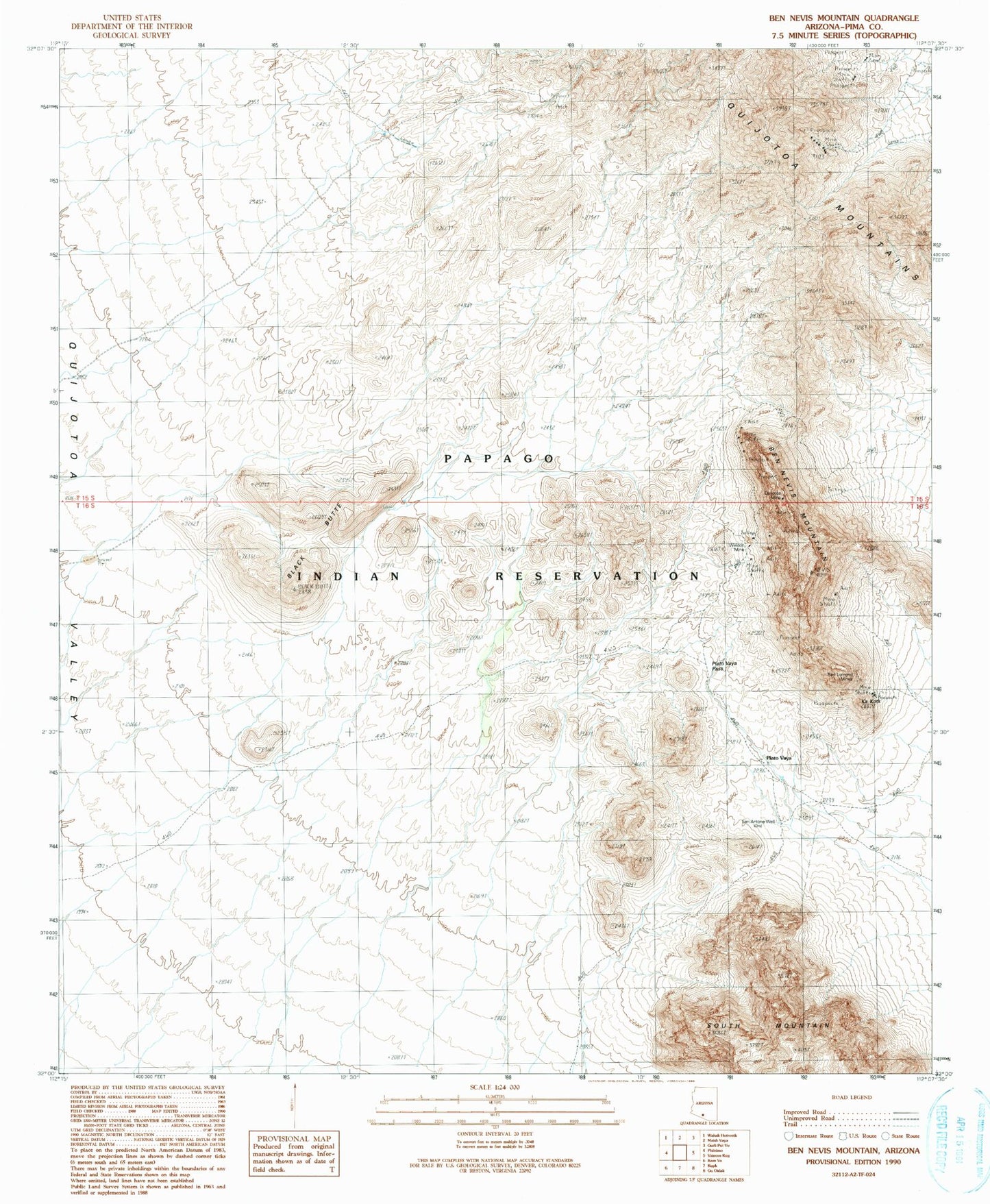 Classic USGS Ben Nevis Mountain Arizona 7.5'x7.5' Topo Map Image