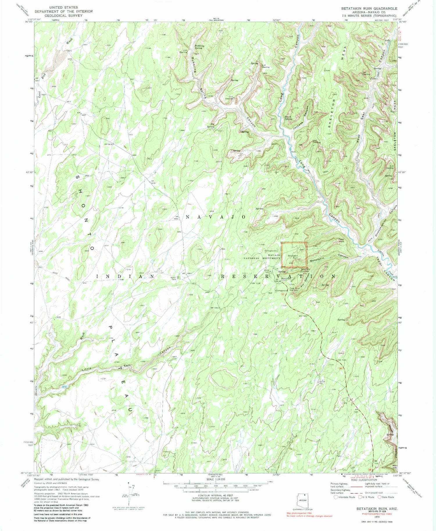Classic USGS Bubbling Spring Canyon Arizona 7.5'x7.5' Topo Map Image