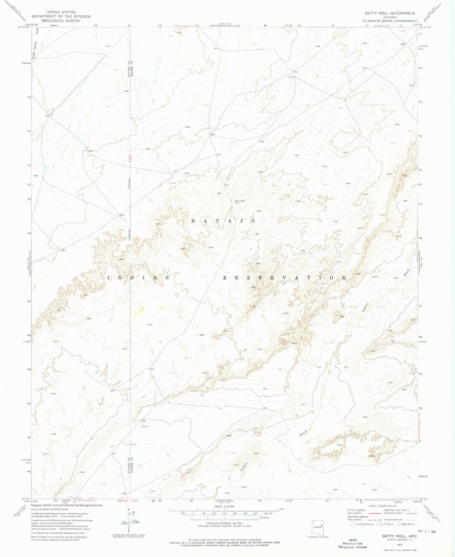 Classic USGS Betty Well Arizona 7.5'x7.5' Topo Map Image