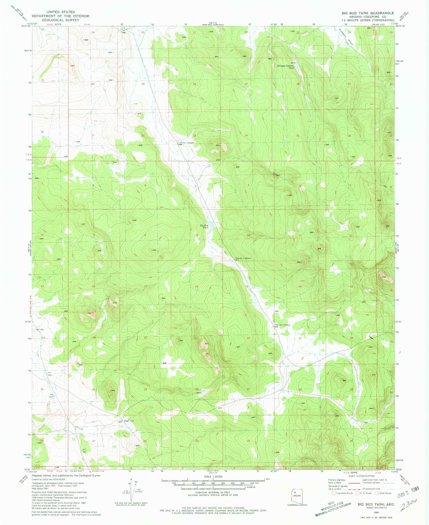 Classic USGS Big Bud Tank Arizona 7.5'x7.5' Topo Map Image