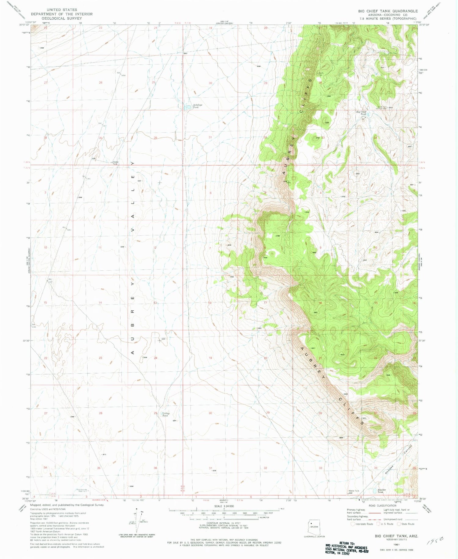 Classic USGS Big Chief Tank Arizona 7.5'x7.5' Topo Map Image