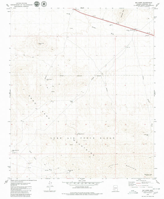 Classic USGS Big Horn Arizona 7.5'x7.5' Topo Map Image