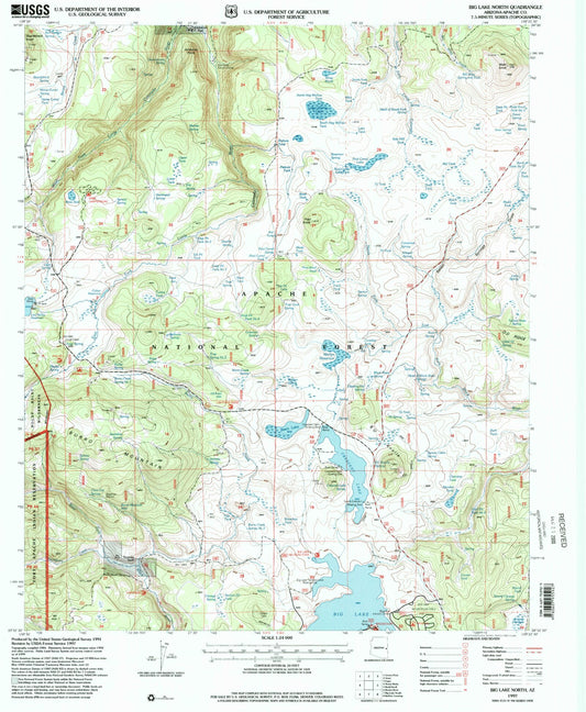 Classic USGS Big Lake North Arizona 7.5'x7.5' Topo Map Image