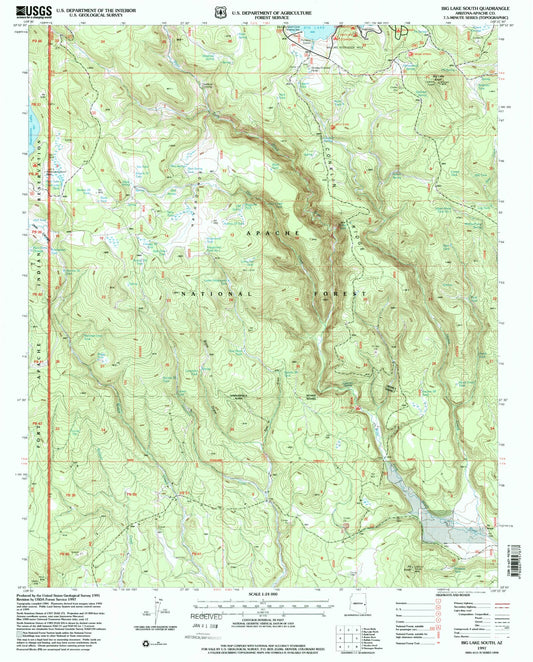 Classic USGS Big Lake South Arizona 7.5'x7.5' Topo Map Image