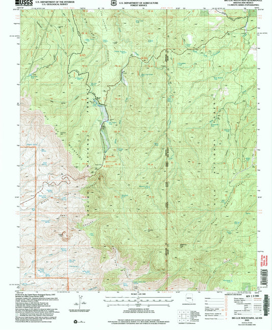 Classic USGS Big Lue Mountains Arizona 7.5'x7.5' Topo Map Image