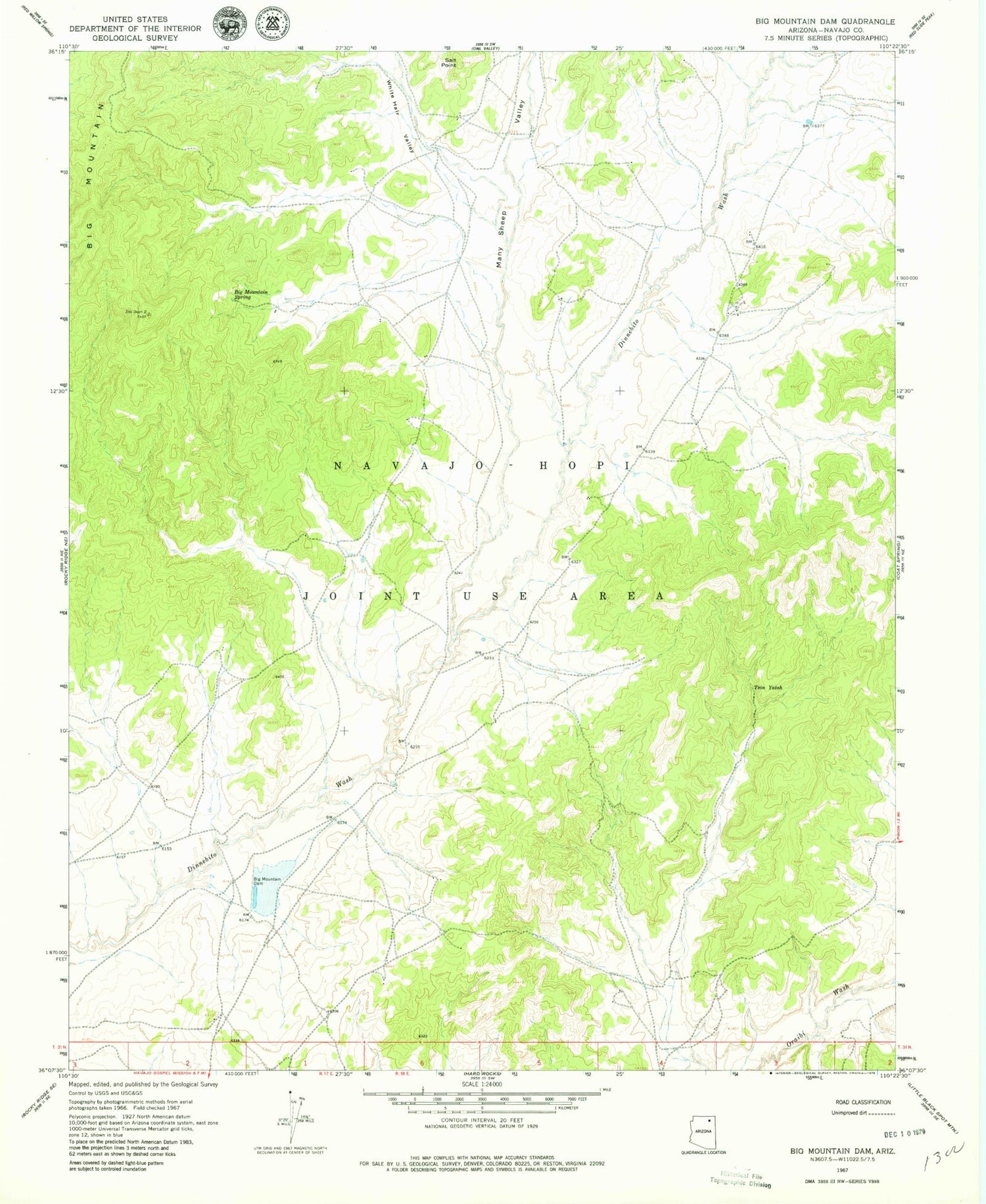 Classic USGS Big Mountain Dam Arizona 7.5'x7.5' Topo Map Image
