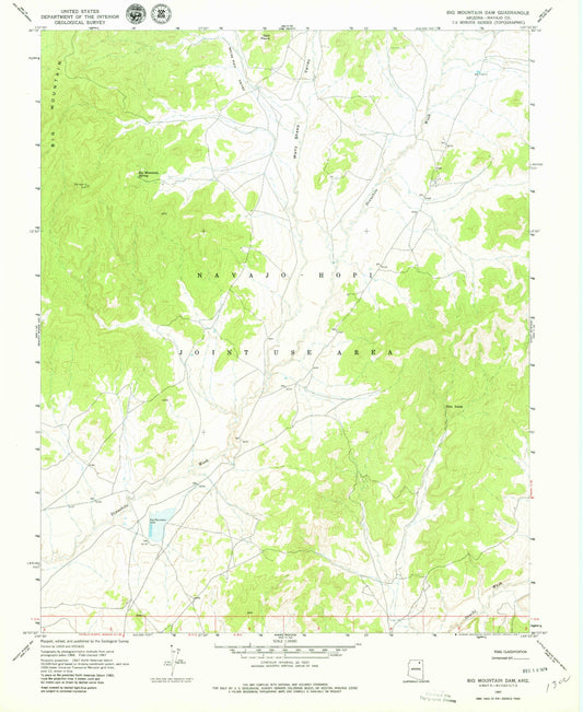 Classic USGS Big Mountain Dam Arizona 7.5'x7.5' Topo Map Image