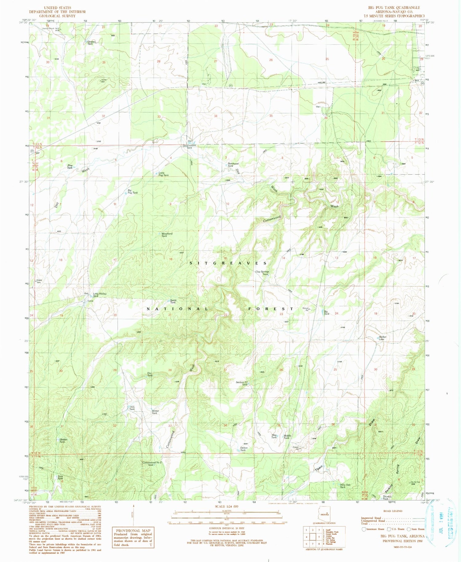 Classic USGS Big Pug Tank Arizona 7.5'x7.5' Topo Map Image