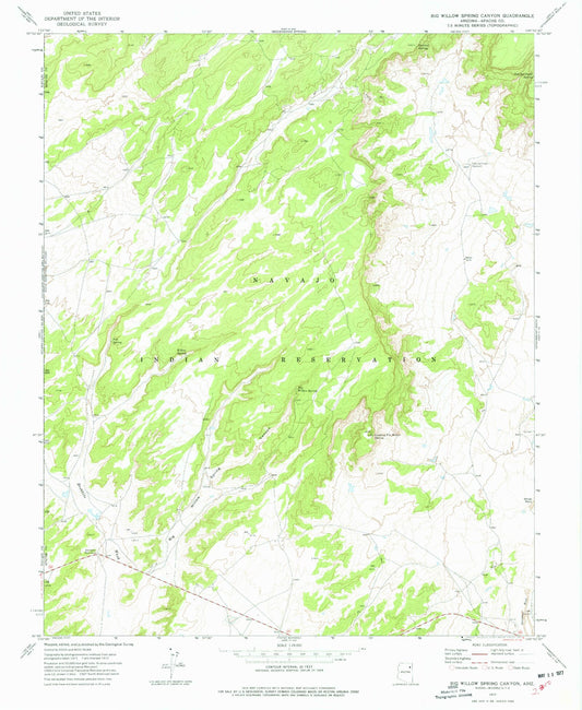 Classic USGS Big Willow Spring Canyon Arizona 7.5'x7.5' Topo Map Image