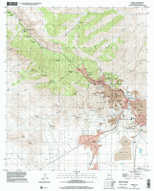 Classic USGS Bisbee Arizona 7.5'x7.5' Topo Map Image