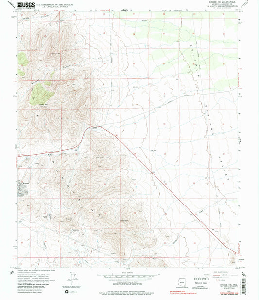 Classic USGS Bisbee NE Arizona 7.5'x7.5' Topo Map Image