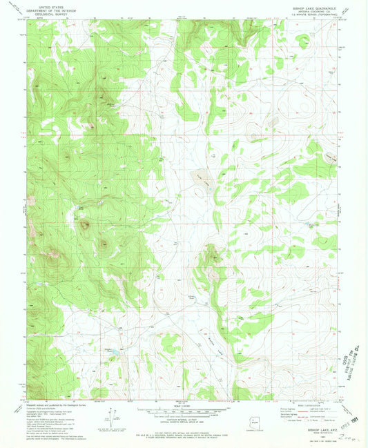 Classic USGS Bishop Lake Arizona 7.5'x7.5' Topo Map Image