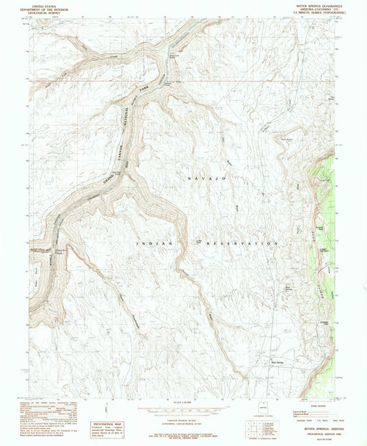 Classic USGS Bitter Springs Arizona 7.5'x7.5' Topo Map Image