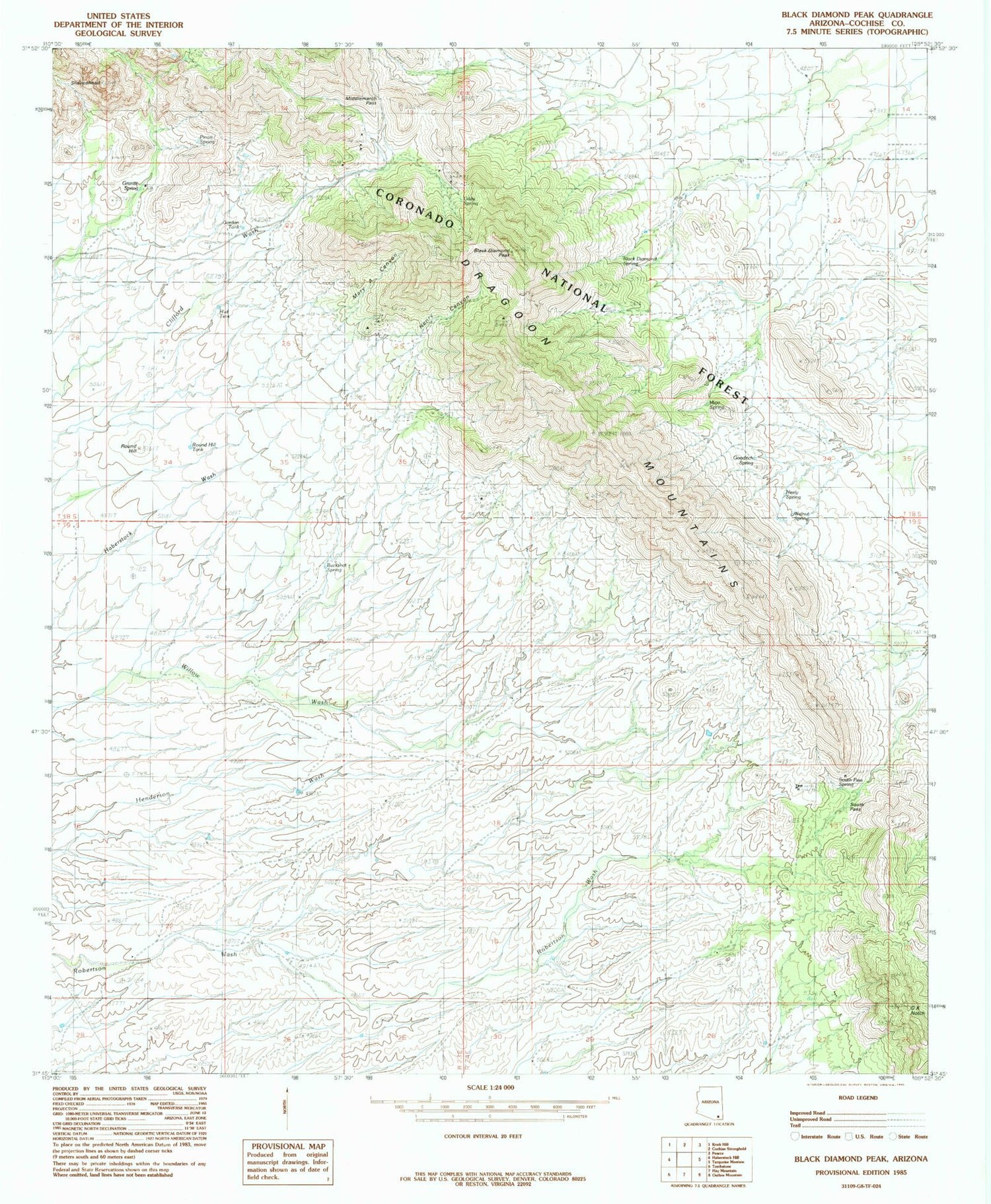 Classic USGS Black Diamond Peak Arizona 7.5'x7.5' Topo Map Image