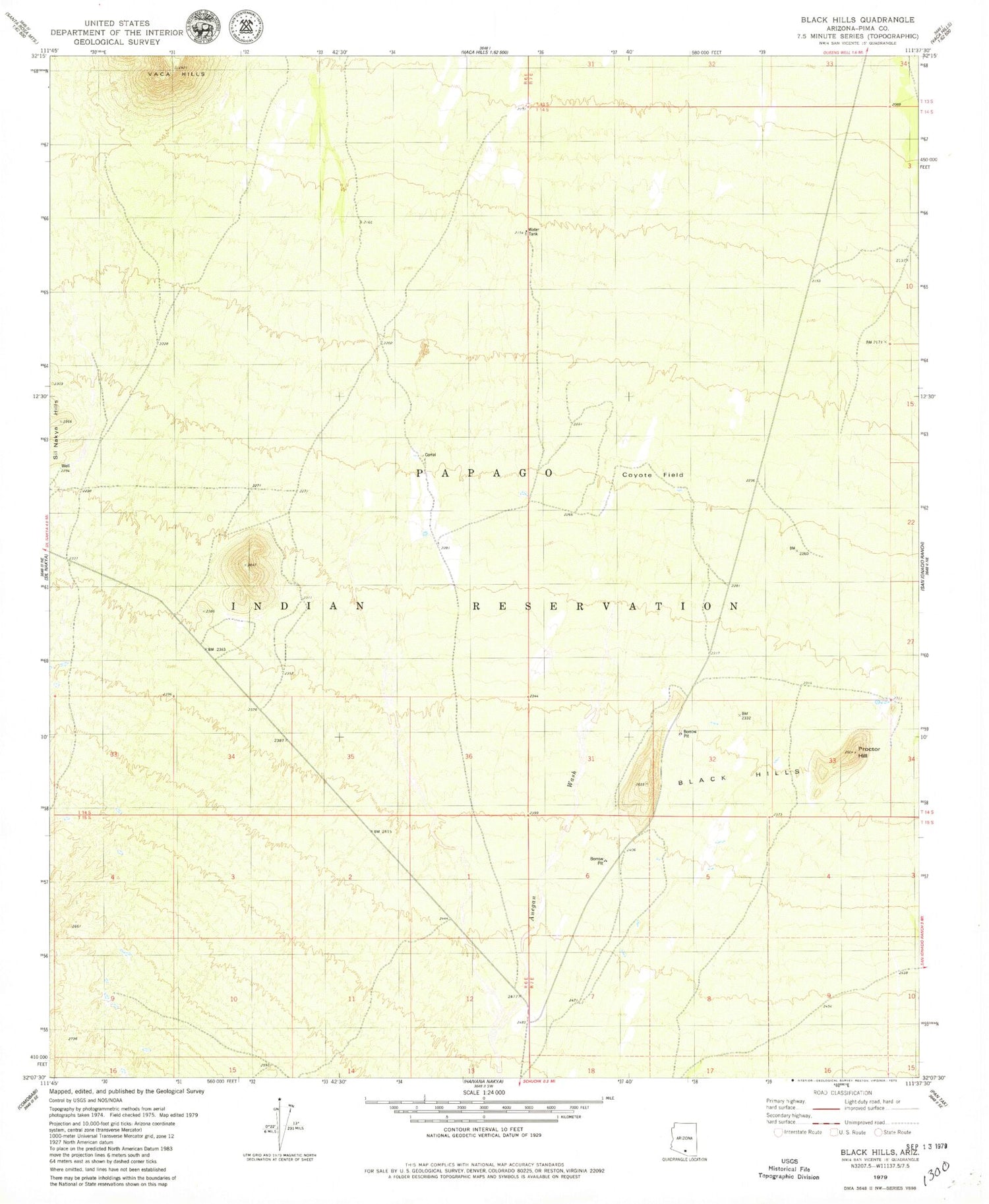 Classic USGS Black Hills Arizona 7.5'x7.5' Topo Map Image