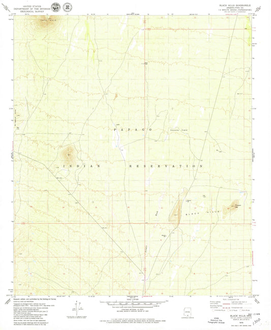 Classic USGS Black Hills Arizona 7.5'x7.5' Topo Map Image