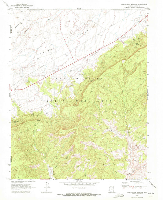 Classic USGS Black Mesa Wash NW Arizona 7.5'x7.5' Topo Map Image