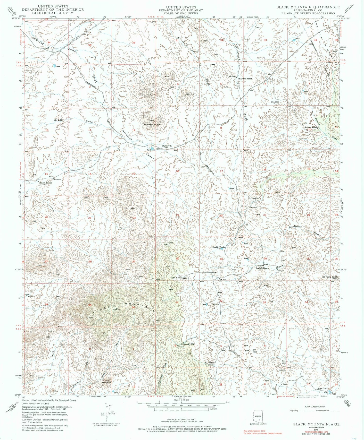 Classic USGS Black Mountain Arizona 7.5'x7.5' Topo Map Image