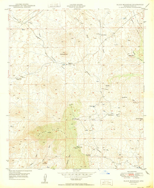 Classic USGS Black Mountain Arizona 7.5'x7.5' Topo Map Image