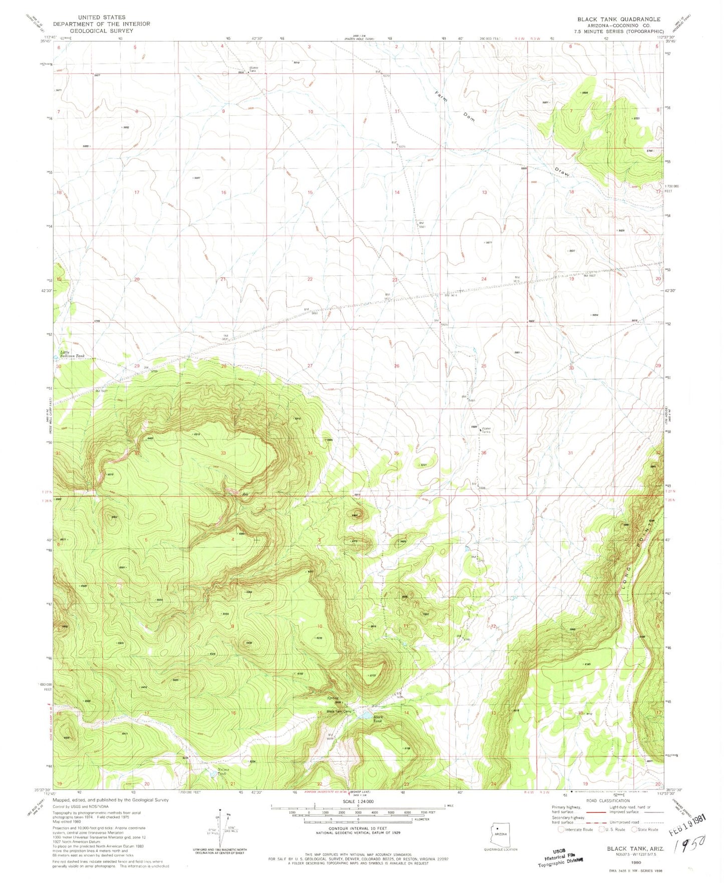 Classic USGS Black Tank Arizona 7.5'x7.5' Topo Map Image