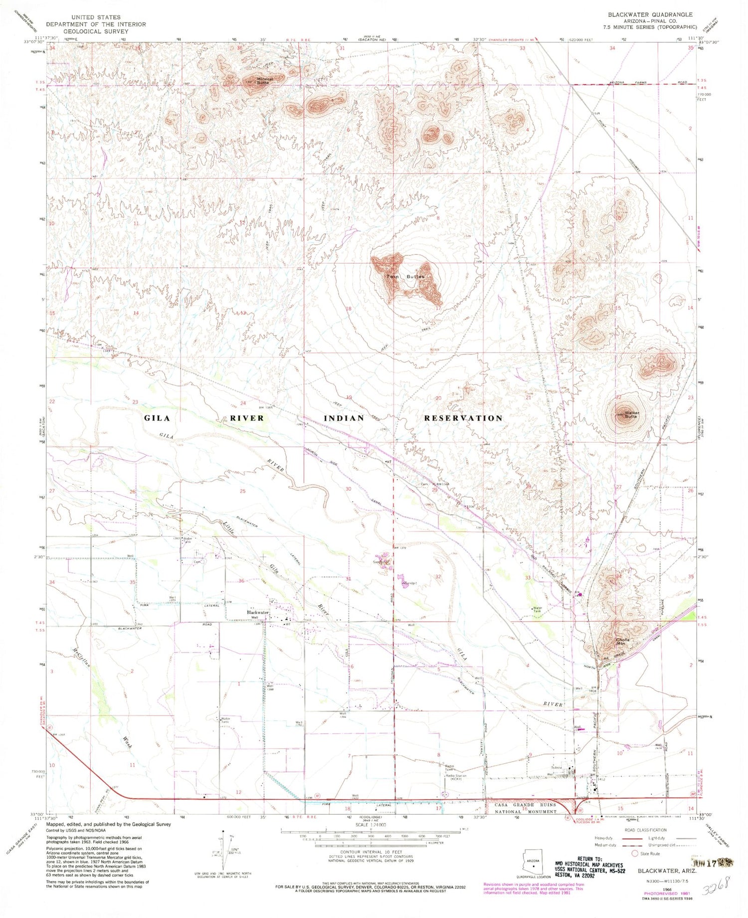 Classic USGS Blackwater Arizona 7.5'x7.5' Topo Map Image
