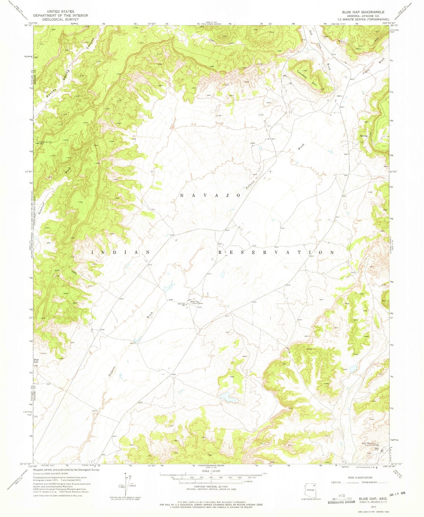 Classic USGS Blue Gap Arizona 7.5'x7.5' Topo Map Image