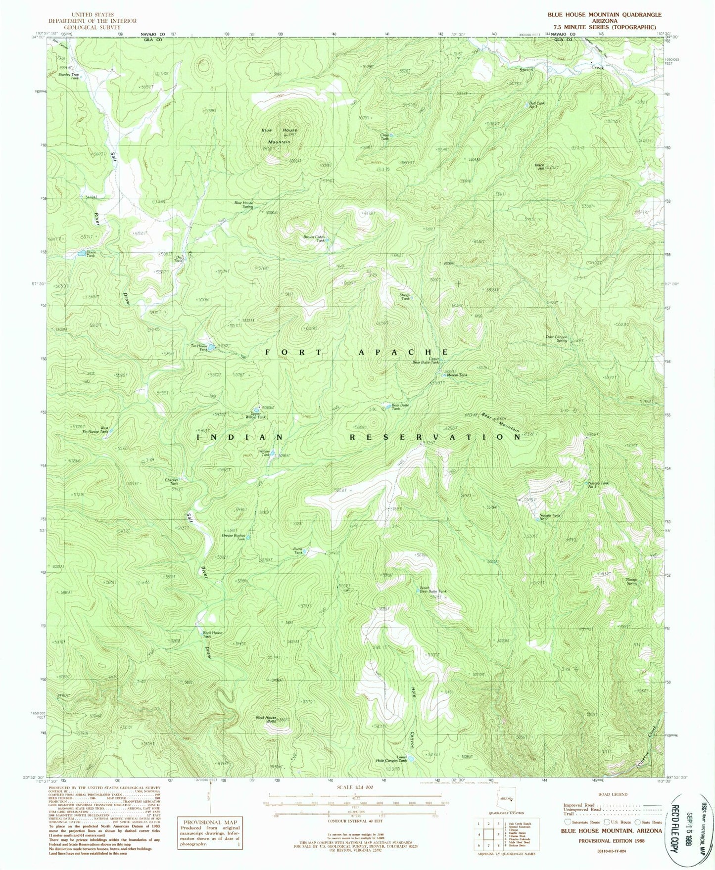 Classic USGS Blue House Mountain Arizona 7.5'x7.5' Topo Map Image