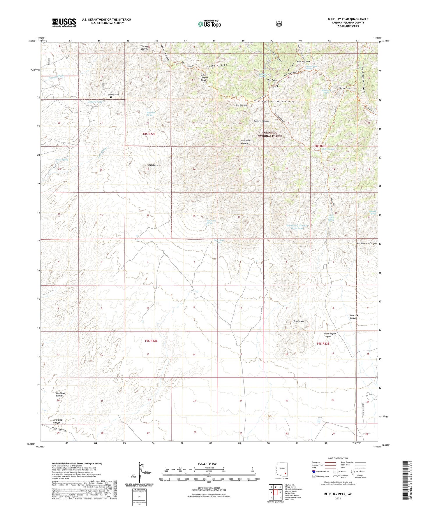 Blue Jay Peak Arizona US Topo Map Image