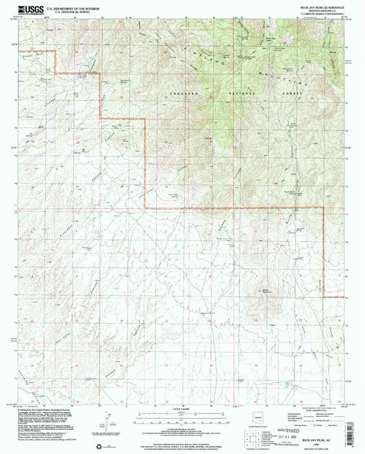 Classic USGS Blue Jay Peak Arizona 7.5'x7.5' Topo Map Image